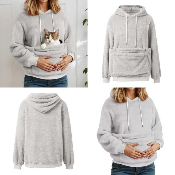 Womens Hoodie With Dog Pouch Oversized Fleece Animal Holder Hood Long Sleeve Large Pocket Pullover Sweatshirt Fall Clothes