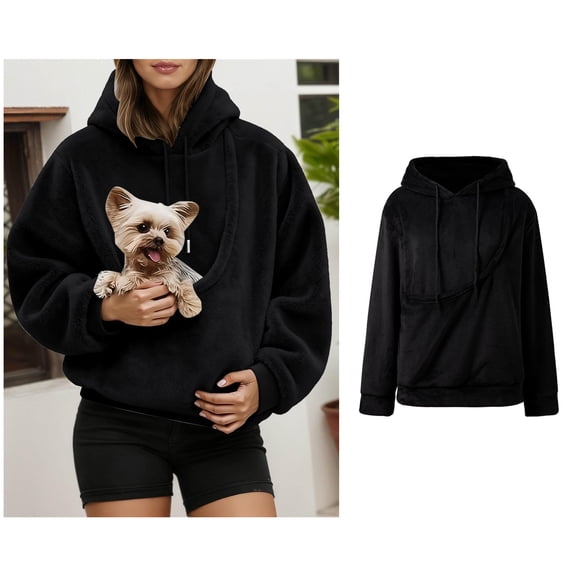 Womens Hoodie With Dog Pouch Oversized Fleece Dog Carrier Sweatshirt Long Sleeve Large Pocket Oversized Hoodie Fall Winter Clothes