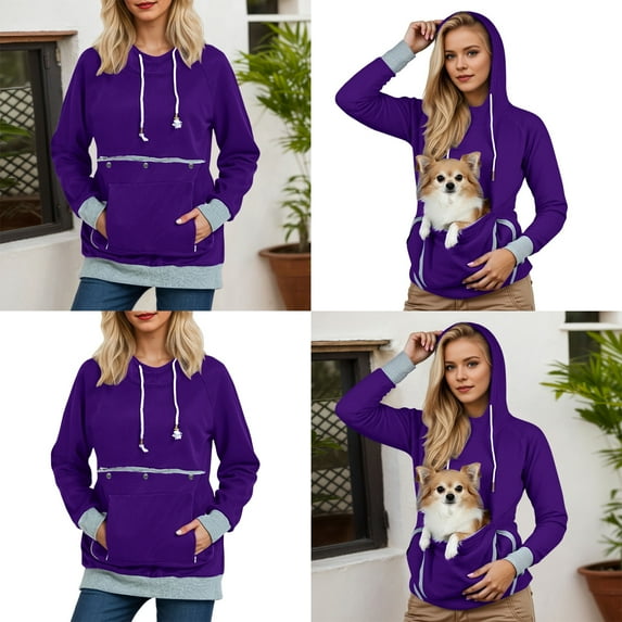 Womens Hoodie With Pet Pouch Oversized Fleece Pet Carrier Sweatshirt Fashionable Long Sleeve Oversized Pocket Kangaroo Pouch Hoodies Winter Clothes