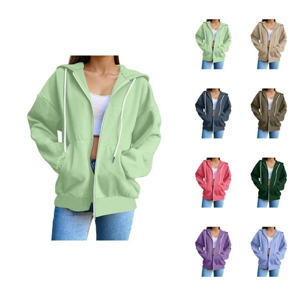 Womens Hoodie 2025 Long Sleeve Casual Basic Zip Up Hoodies with Pockets Hooded Sweatshirt Hoodie Women Jacket