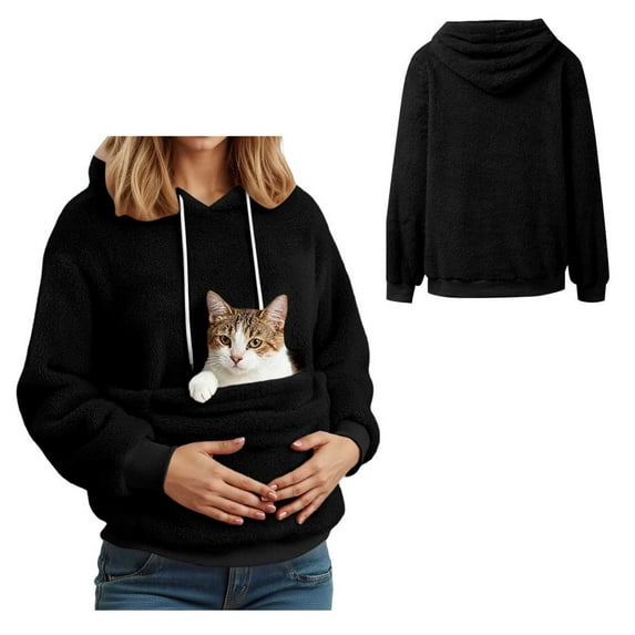 Womens Hoodie with Pet Pouch Pullover Pet Carrier Sweater Long Sleeve Large Pocket Sweatshirt for Women Winter Clothes