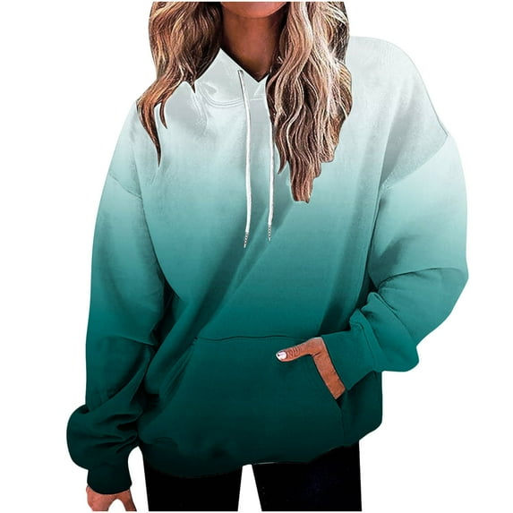 Womens Hoodies 2024 Spring Plus Size Drawstring Long Sleeve Oversized Sweatshirts Pockets Casual Gradient Tie Dye Color Block Hooded Pullover Tops Blouses