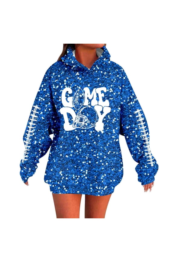 Womens Hoodies 2025 Game Day Sequin Football Graphic Long Sleeve Sweatshirts Fall Winter Casual Trendy Loose Fit Pullover Tops