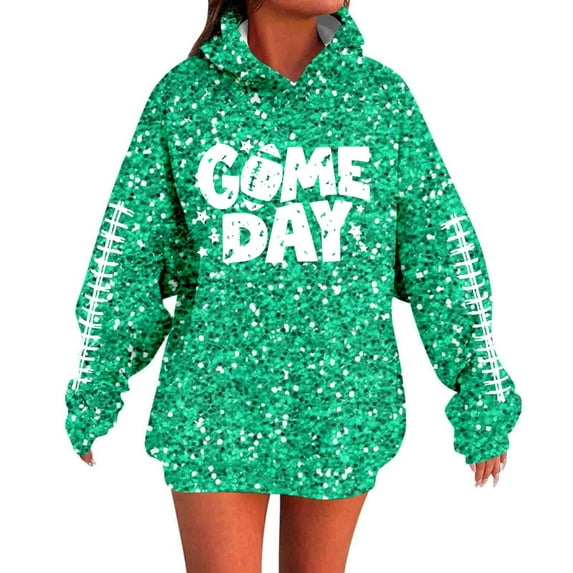 Womens Hoodies 2025 Game Day Sequin Football Graphic Long Sleeve Sweatshirts Fall Winter Casual Trendy Loose Fit Pullover Tops