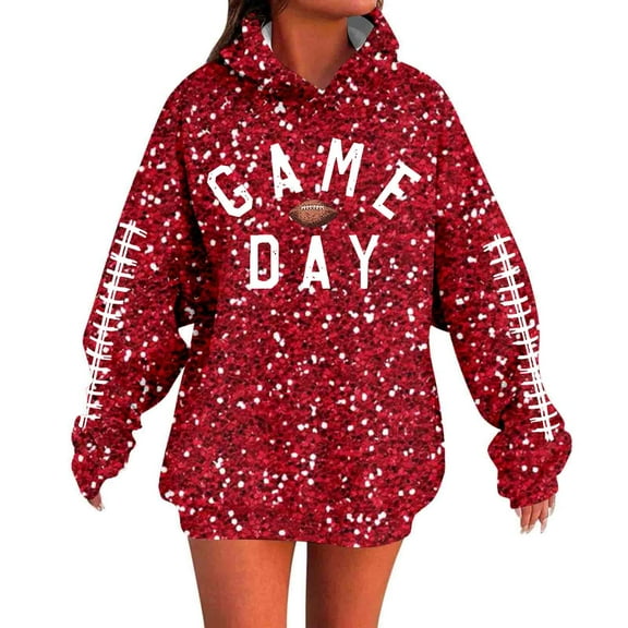 Womens Hoodies 2025 Game Day Sequin Football Graphic Long Sleeve Sweatshirts Fall Winter Casual Trendy Loose Fit Pullover Tops