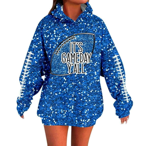 Womens Hoodies 2025 Game Day Sequin Football Graphic Long Sleeve Sweatshirts Fall Winter Casual Trendy Loose Fit Pullover Tops