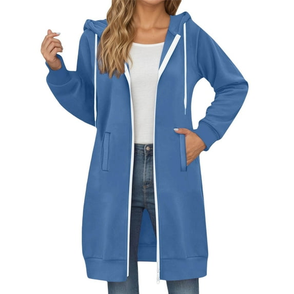 Womens Hoodies 2025 Zip Up Sweatshirts Oversized Fashion Long Hooded Fall Winter Jackets with Pockets,Long Zip Up Hoodie Women,Long Sleeve Sweater Dress with Pockets
