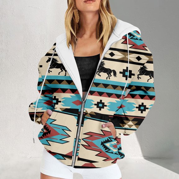 Womens Hoodies All Over Print Full Zip Hoodie Classic Regular Cut Versatile Sweatshirt for Women Multicolour XXL