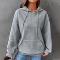 thumbnail image 1 of Womens Hoodies Casual Long Sleeve Drawstring Waffle Pullover Tops Loose Hooded Sweatshirt with Pocket Gray 5XL, 1 of 5