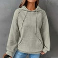 thumbnail image 1 of Womens Hoodies Casual Long Sleeve Drawstring Waffle Pullover Tops Plain Solid Color Basic Loose Hooded Sweatshirt with Pocket, 1 of 6