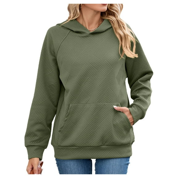 Womens Hoodies Casual Long Sleeve Pullover Tops Loose Hooded Sweatshirt with Pocket Army Green S
