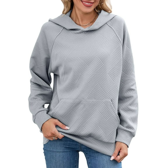 Womens Hoodies Casual Long Sleeve Pullover Tops Loose Hooded Sweatshirt with Pocket Gray M