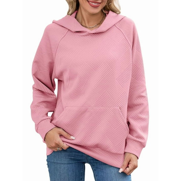 Womens Hoodies Casual Long Sleeve Pullover Tops Loose Hooded Sweatshirt with Pocket Pink M