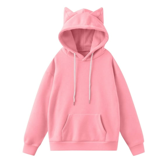 Womens Hoodies Casual Solid Color Round Neck Long Sleeved Pullover Hooded Top Loose Hooded Sweatshirts