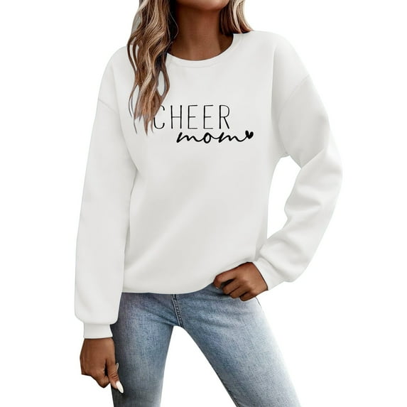 Womens Hoodies Cheer Mom Graphic Crewneck Long Sleeve Casual Basic Pullover Fleece Fashion Pullover For Everyday Wear Trendy Graphic Sweatshirt