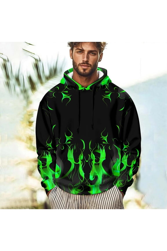 Womens Hoodies under $10 Pullover Graphic Plus Size Fall and Winter Men and Women Hooded Sweater Flame Printing Pullover Blouse with Pocket Hoodie Long Sleeve Green S