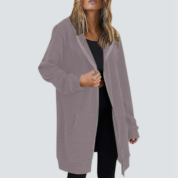 Womens Hoodies Coat Fall Winter Warm Pockets Drawstring Zipper Open Thin Hooded Jackets Long Cardigans Tops Outwear Her Leather Coat Bed Jacket Vests for Women Night Light Jacket Women Jacket Women