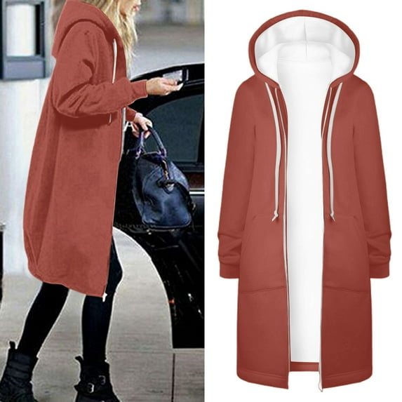 Womens Hoodies Coat Fall Winter Warm Pockets Drawstring Zipper Open Thin Hooded Jackets Long Cardigans Tops Outwear Her Leather Coat Bed Jacket Vests for Women Night Light Jacket Women Jacket Women