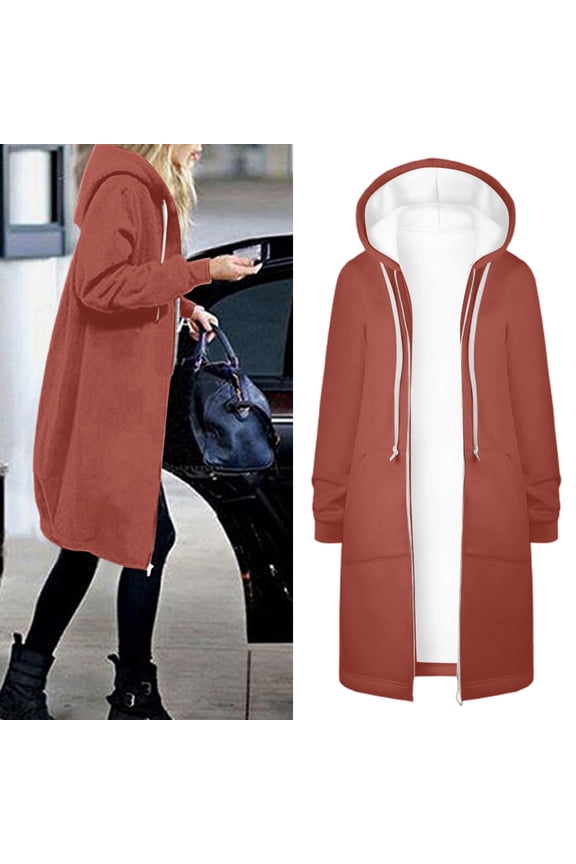 Womens Hoodies Coat Fall Winter Warm Pockets Drawstring Zipper Open Thin Hooded Jackets Long Cardigans Tops Outwear Her Leather Coat Bed Jacket Vests for Women Night Light Jacket Women Jacket Women