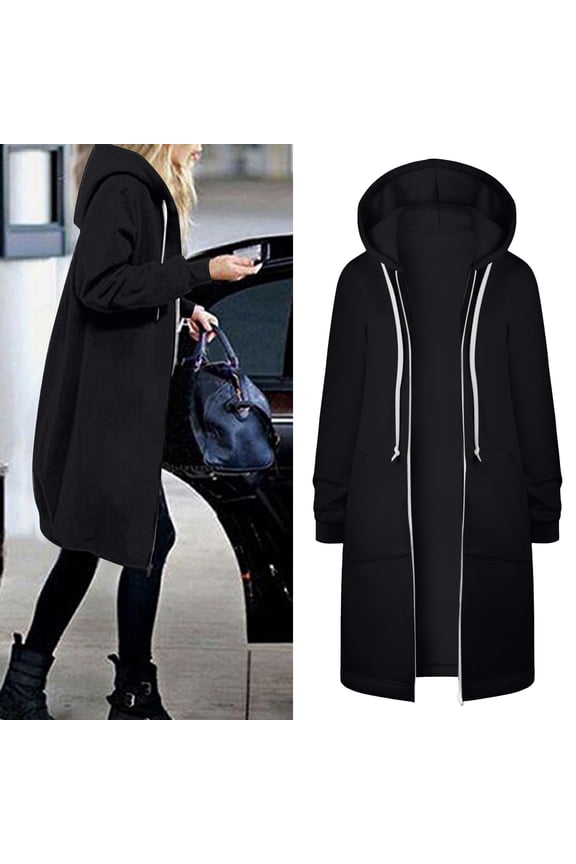 Womens Hoodies Coat Fall Winter Warm Pockets Drawstring Zipper Open Thin Hooded Jackets Long Cardigans Tops Outwear Printed Jacket Women Women Jacket Colla Jackets for Women Petite Jackets Women