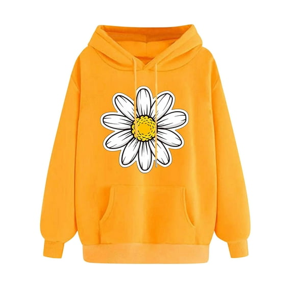 Womens Hoodies Cute Flower Graphic Sweatshirts Casual Loose Fit Long Sleeve Hooded Pocketed Pullover