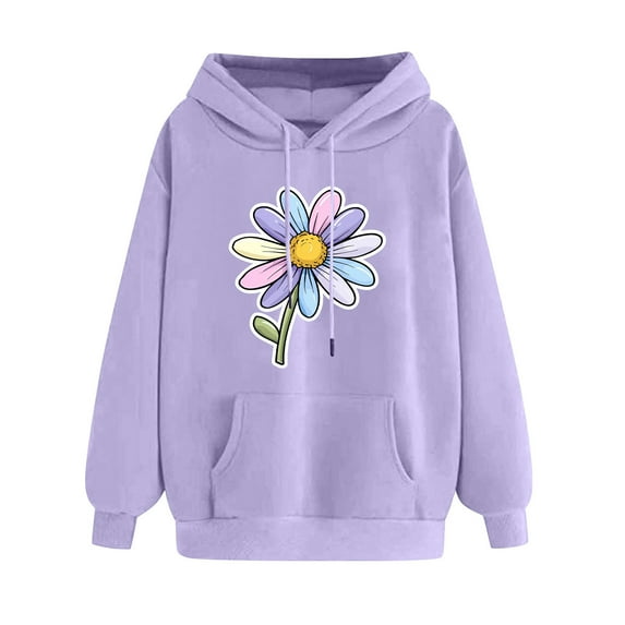 Womens Hoodies Cute Flower Graphic Sweatshirts Casual Loose Fit Long Sleeve Hooded Pocketed Pullover