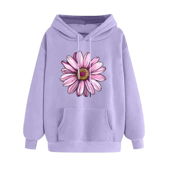 Womens Hoodies Cute Flower Graphic Sweatshirts Casual Loose Fit Long Sleeve Hooded Pocketed Pullover