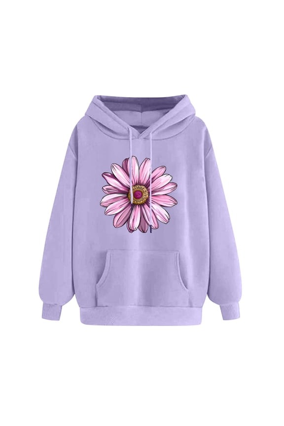 Womens Hoodies Cute Flower Graphic Sweatshirts Casual Loose Fit Long Sleeve Hooded Pocketed Pullover