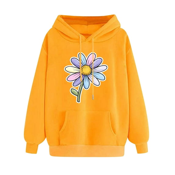 Womens Hoodies Cute Flower Graphic Sweatshirts Casual Loose Fit Long Sleeve Hooded Pocketed Pullover