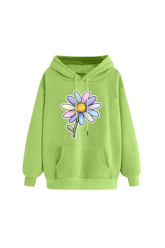 Womens Hoodies Cute Flower Graphic Sweatshirts Casual Loose Fit Long Sleeve Hooded Pocketed Pullover