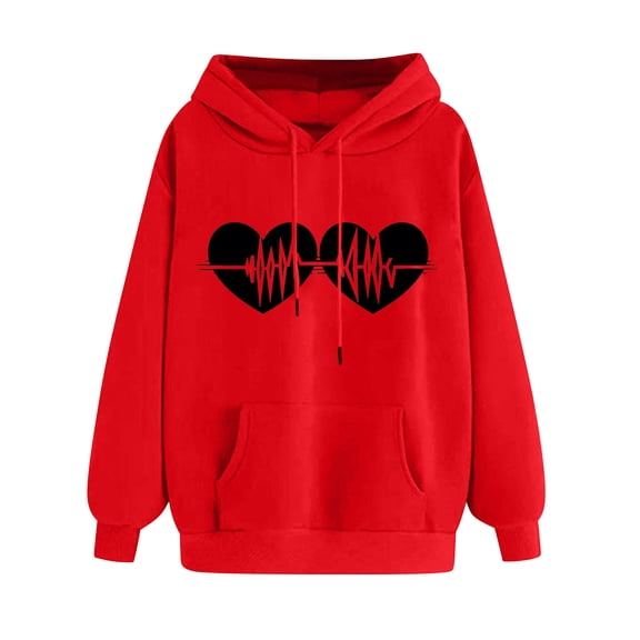 Womens Hoodies Cute Heart Graphic Sweatshirts Casual Loose Fit Long Sleeve Hooded Pocketed Pullover