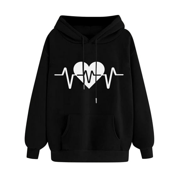 Womens Hoodies Cute Heart Graphic Sweatshirts Casual Loose Fit Long Sleeve Hooded Pocketed Pullover