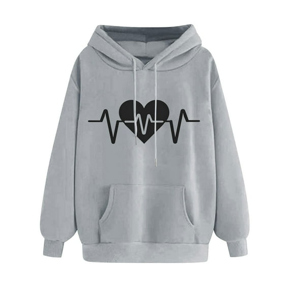 Womens Hoodies Cute Heart Graphic Sweatshirts Casual Loose Fit Long Sleeve Hooded Pocketed Pullover