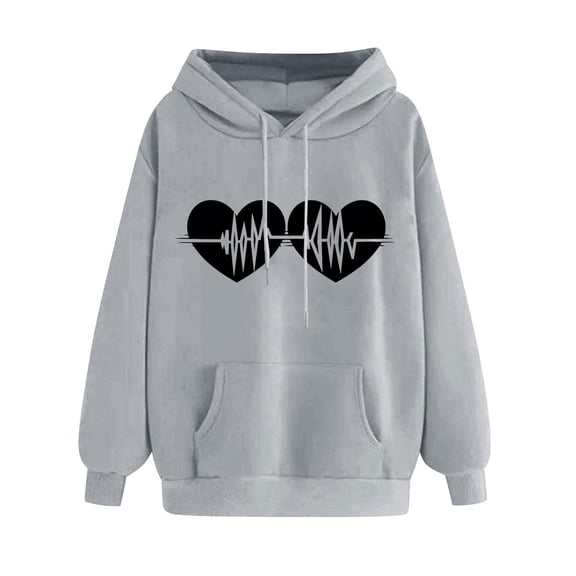 Womens Hoodies Cute Heart Graphic Sweatshirts Casual Loose Fit Long Sleeve Hooded Pocketed Pullover