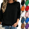 thumbnail image 1 of Womens Hoodies Dqueduo Women's Solid Color Loose 3/4 Sleeve Round Neck Sweatshirt – Casual All-Season Top Black M, 1 of 6