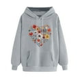 thumbnail image 1 of Womens Hoodies Drawstring Hooded Sweatshirts with Pockets Long Sleeve Tops Floral/Hearts Printed Sweater Casual Fleece Lined Pullover Comfy Loose Fit Coats with Hood Womens Sweatshirtss Size 8-16, 1 of 2