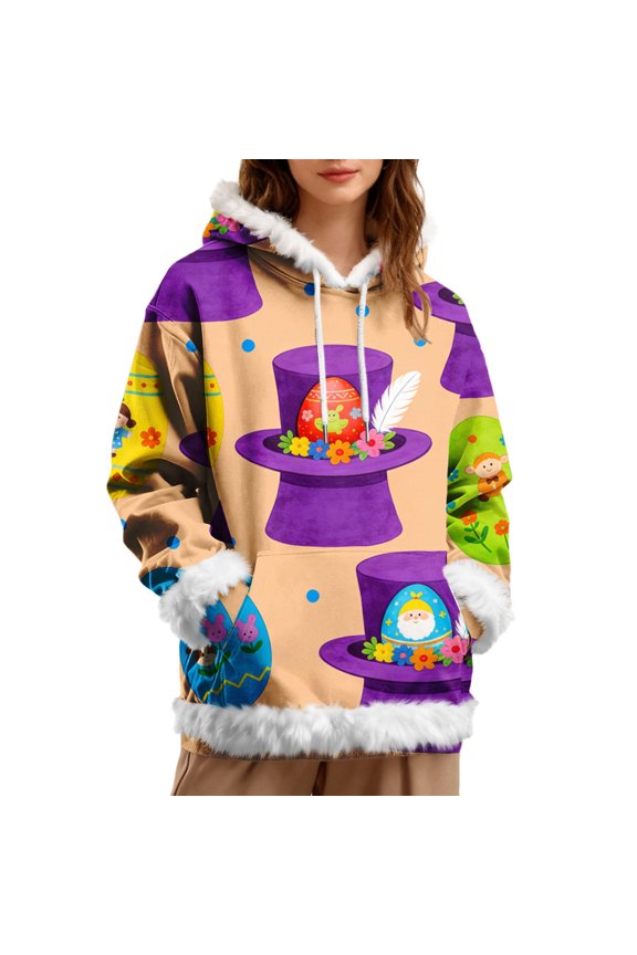 Womens Hoodies Easter Cute Fun Print Fleece Comfort Hooded Pullover Sweaters for Women Mr1 M