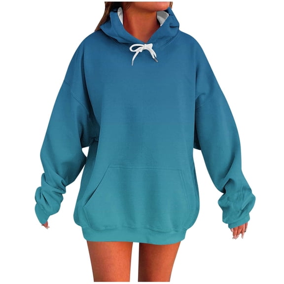 Womens Hoodies Fall Long Sleeve Drawstring Pullover Tops With Pockets Fashion Loose Casual Sweatshirt For Women 1-Sky Blue XL