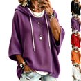 thumbnail image 1 of Womens Hoodies Fashion Baggy Sweaters Loose 3/4 Length Sleeve Drawstring Sweatshirt Fall Winter Waffle Knit Tops Purple XL, 1 of 7