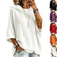 thumbnail image 1 of Womens Hoodies Fashion Baggy Sweaters Loose 3/4 Length Sleeve Drawstring Sweatshirt Fall Winter Waffle Knit Tops White 2XL, 1 of 7