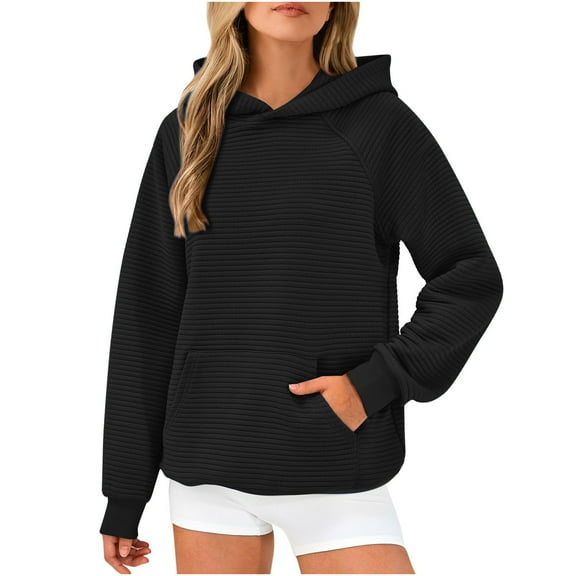 Womens Hoodies Fashion Long Sleeve Solid Lightweight Casual Pullover Tops Loose Sweatshirt with Pocket