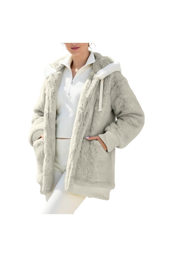 Womens Hoodies Fleece Jackets Winter Warm Coats Full Zip Stylish Fuzzy Sweatshirt Ladies Casual Jumper Outerwear With Pockets Beige XL