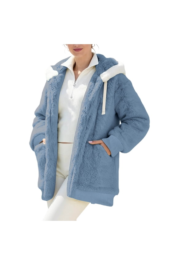 Womens Hoodies Fleece Jackets Winter Warm Coats Full Zip Stylish Fuzzy Sweatshirt Ladies Casual Jumper Outerwear With Pockets Blue S