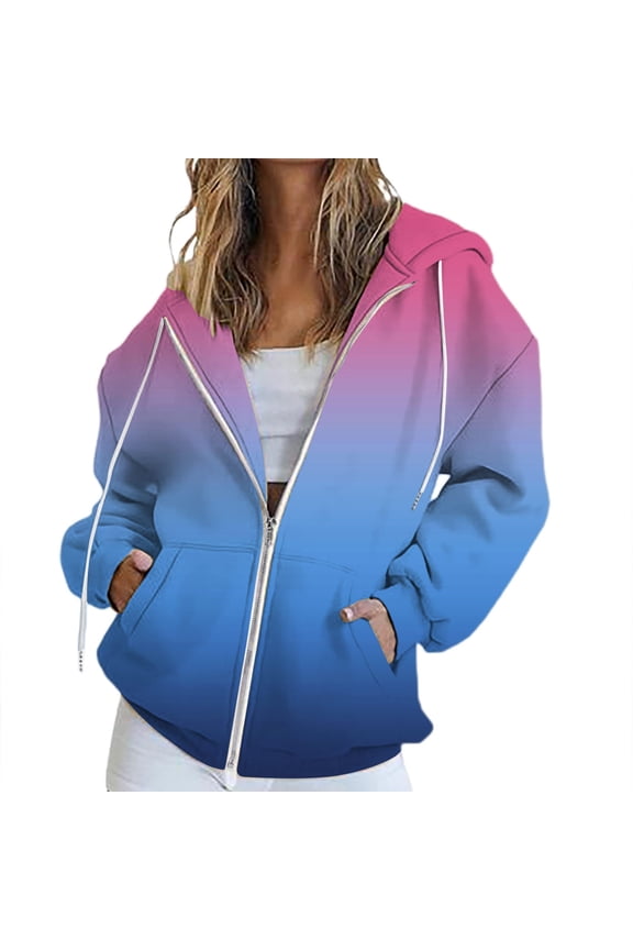 Womens Hoodies For Women Long Sleeve Zip Track Jacket Solid Color Oversized Pocket Sweatshirts Casual Fall Winter Clothing L Sweatshirt For Women