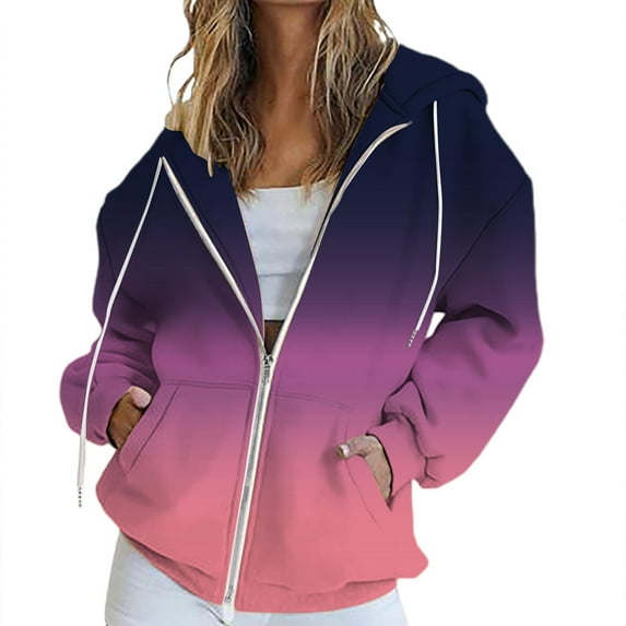 Womens Hoodies For Women Long Sleeve Zip Track Jacket Solid Color Oversized Pocket Sweatshirts Casual Fall Winter Clothing M Sweatshirt For Women