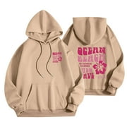 JEWELREAUTY Womens Hoodies Funny Letter Printed Baggy Y2k Hooded Sweatshirt with Pocket Drawstring Pullover Top Outwear (S, Khaki)