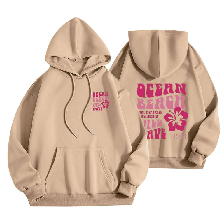 Womens Hoodies Funny Letter Printed Baggy Y2k Hooded Sweatshirt with Pocket Drawstring Pullover Top Outwear (S, Khaki)