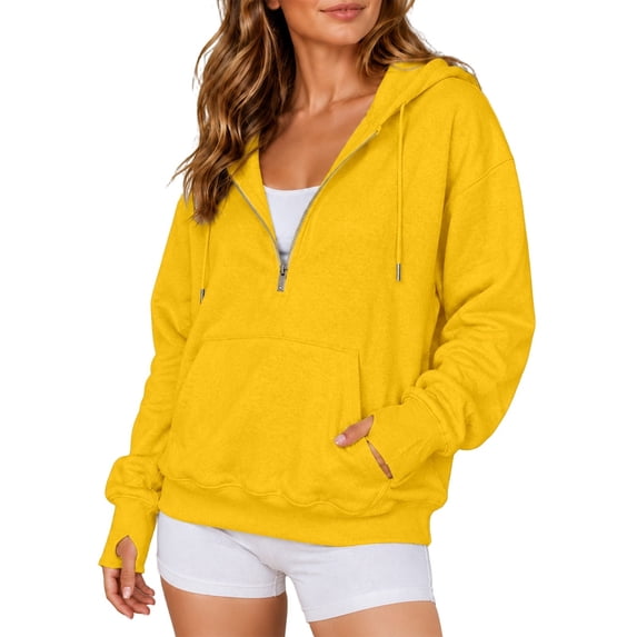 Womens Hoodies Half Zip Up Casual Comfort Fall Fleece Lined Hooded Sweatshirt With Pockets Travel Airport Y2K Lounge Outfits
