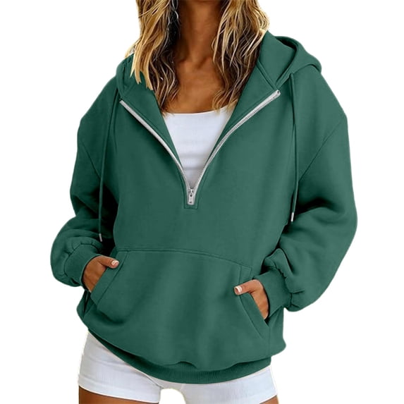 Womens Hoodies Half Zip Up Casual Comfort Fall Fleece Lined Hooded Sweatshirt With Pockets Travel Airport Y2K Lounge Outfits