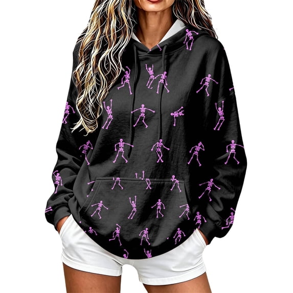Womens Hoodies Halloween Graphic Letter Print Sweatshirt Cozy Long Sleeve Pullover Tops for Fall Holiday Season